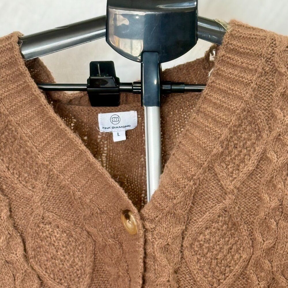 Pink Diamond | Cable Knit Cardigan Brown | Size L - Picture 4 of 4